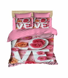 L'essentiel linge de maison Juego de funda de edredón doble Rosa y blanco